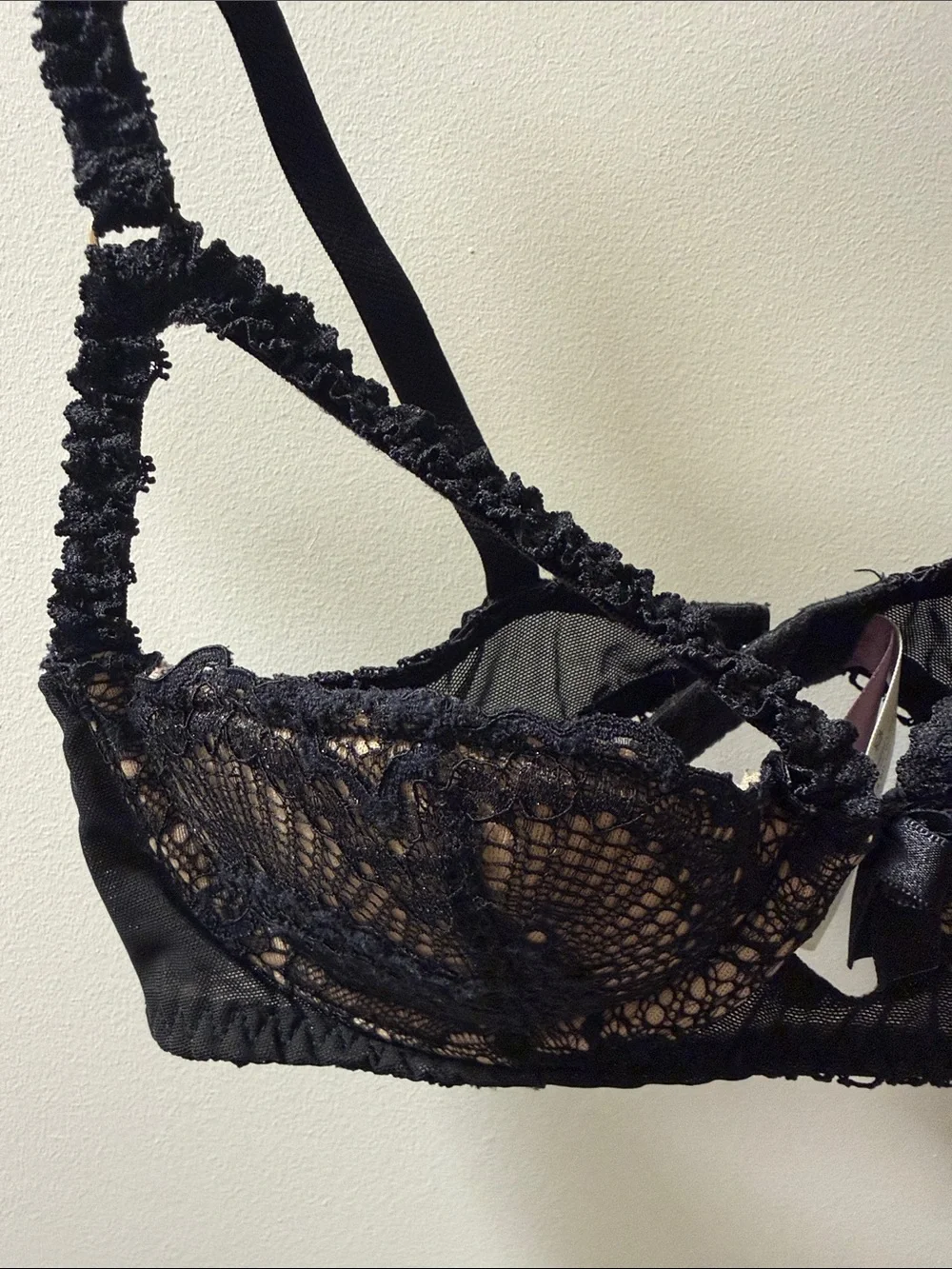 Adore Me Black Lace Underwire Bra with Sheer Cups